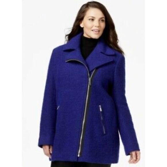 NWT Calvin Klein Blue Asymmetric Zip Wool Jacket // S - Picture 1 of 12